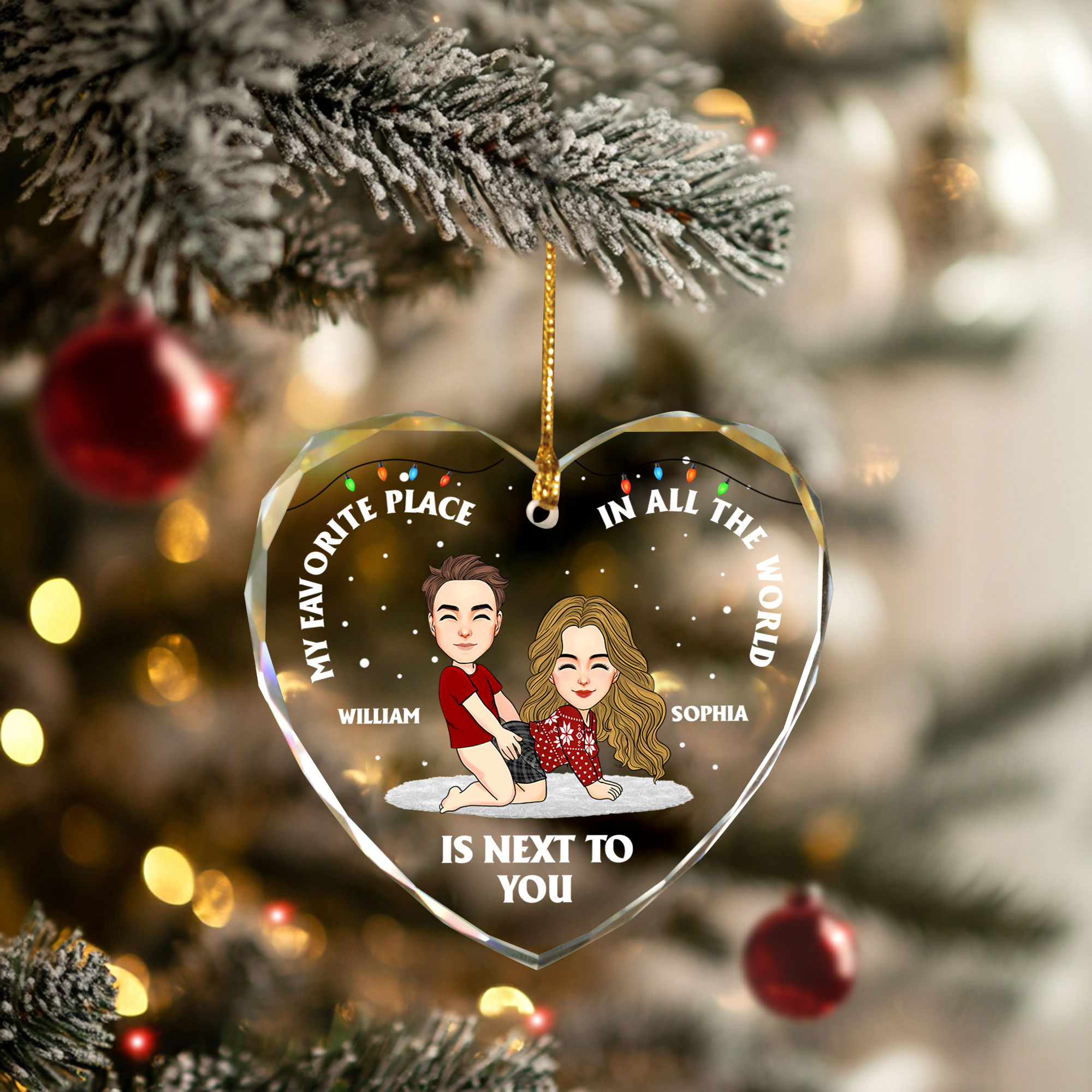 My Favorite Place In All The World Is Next To You Personalized Glass Ornament For Couple