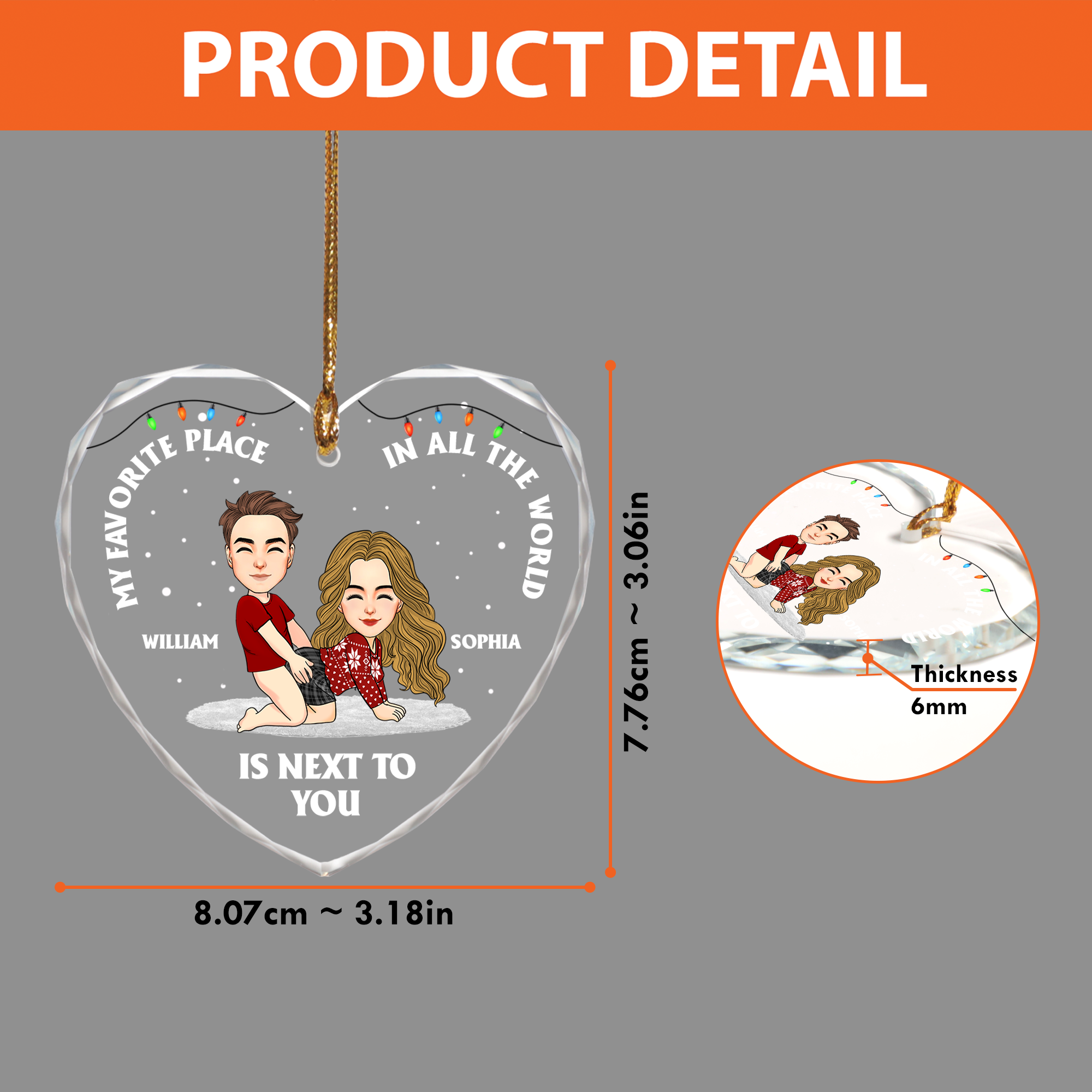 My Favorite Place In All The World Is Next To You Personalized Glass Ornament For Couple