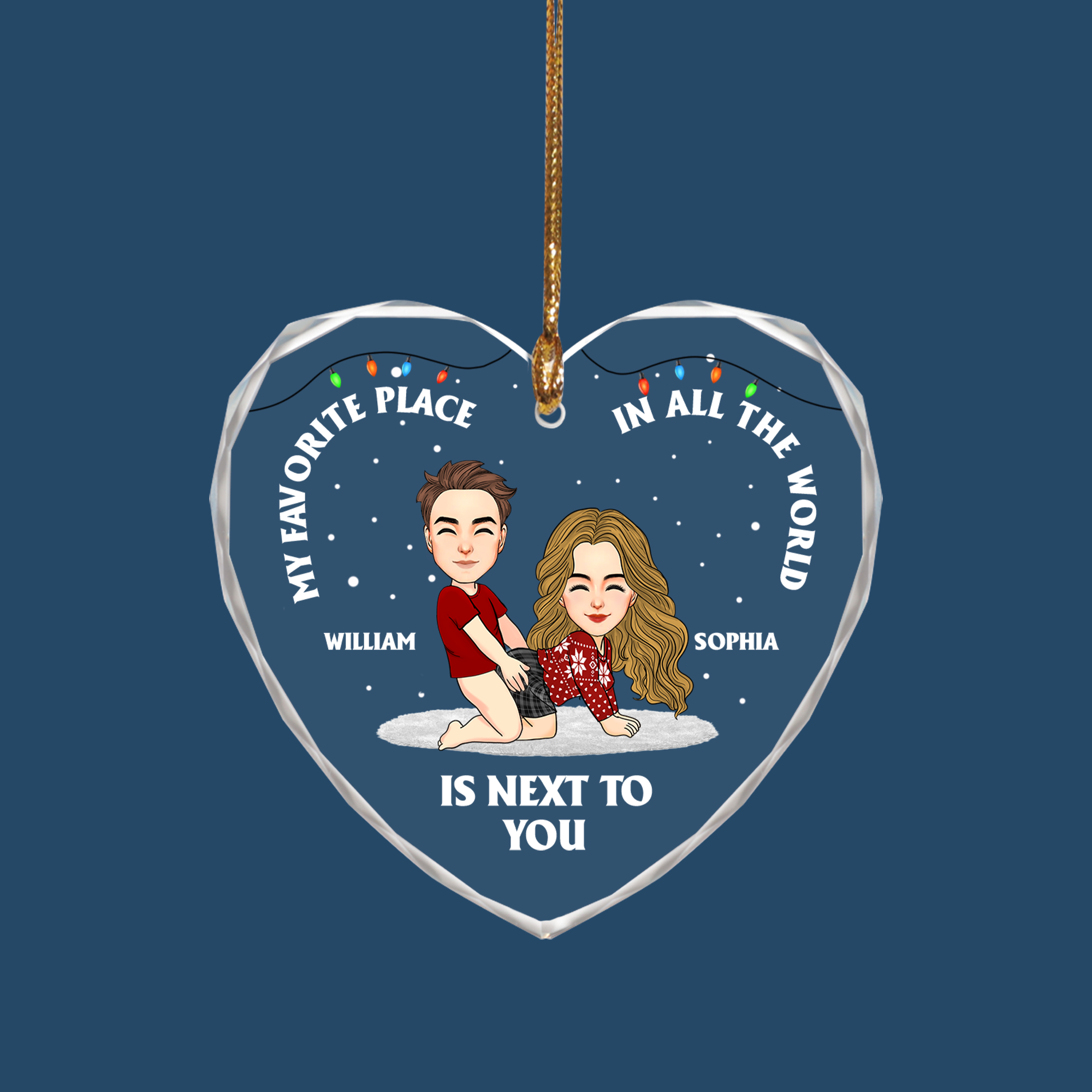 My Favorite Place In All The World Is Next To You Personalized Glass Ornament For Couple