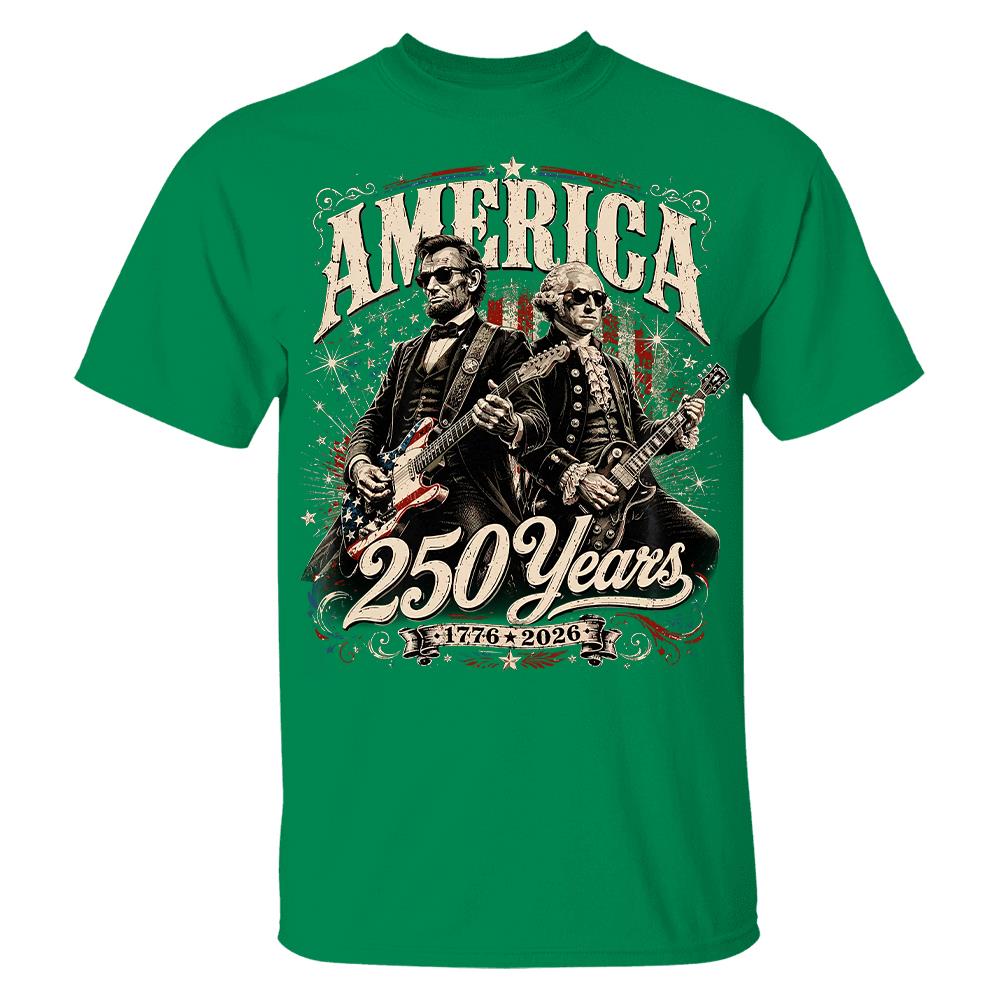 250 Years America Anniversary Guitar Shirt, George Washington & Lincoln Playing Guitar, Funny 4th of July Rock Tee Hv01