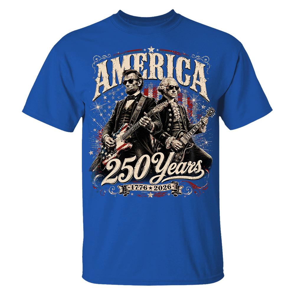 250 Years America Anniversary Guitar Shirt, George Washington & Lincoln Playing Guitar, Funny 4th of July Rock Tee Hv01
