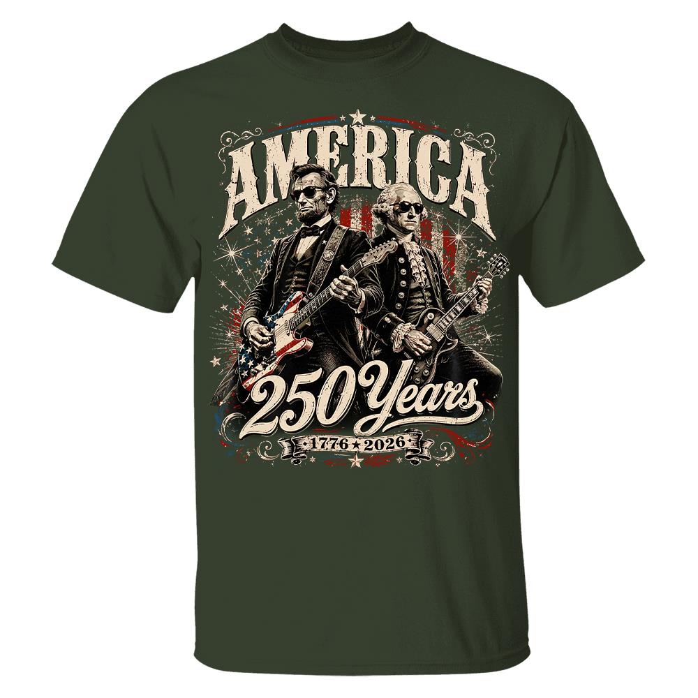 250 Years America Anniversary Guitar Shirt, George Washington & Lincoln Playing Guitar, Funny 4th of July Rock Tee Hv01