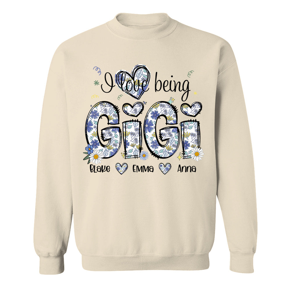 I Love Being Gigi Personalized Floral Shirt, Custom Mom and Kids Names, Mother's Day Gift