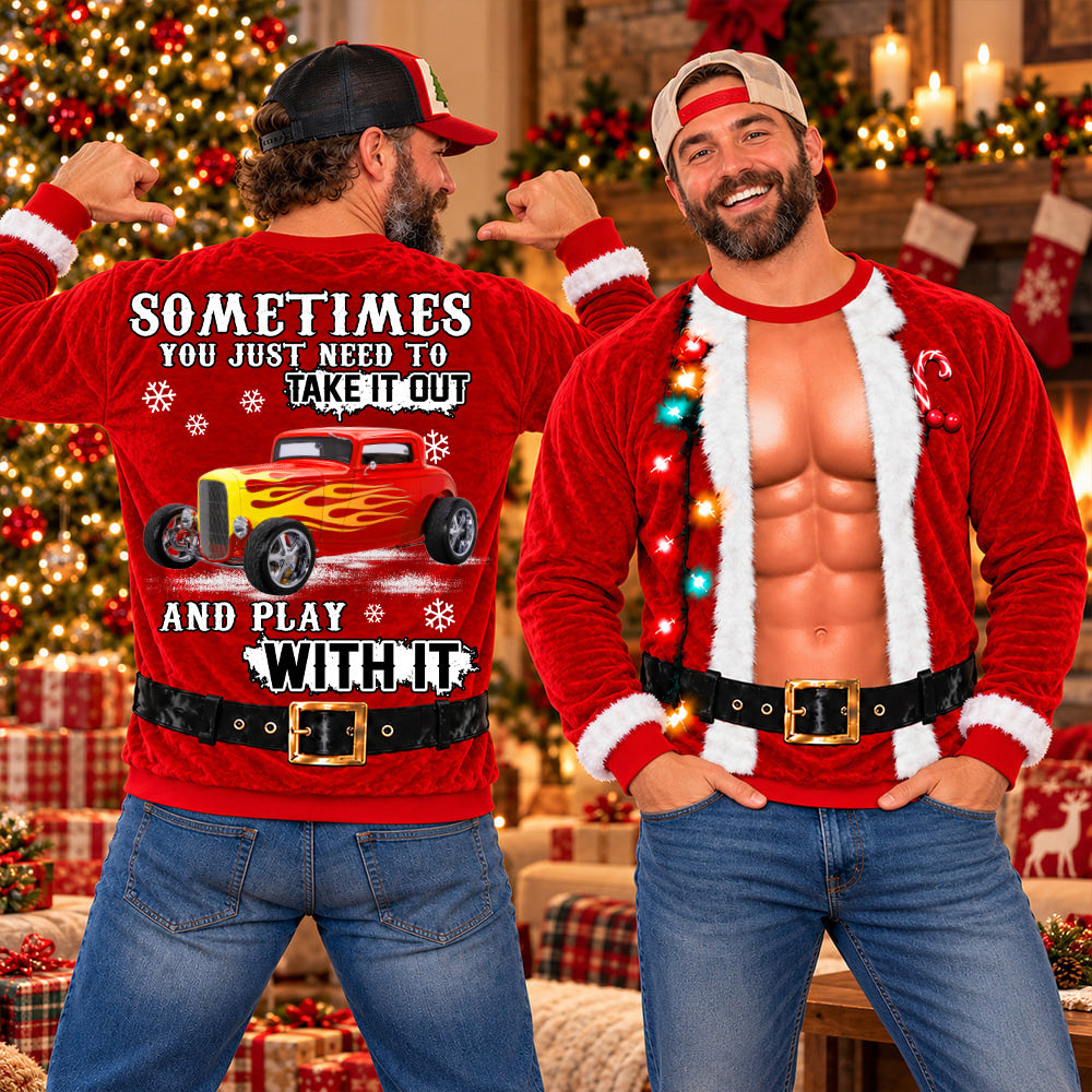 Take It Out & Play - Custom Hot Rod Photo Christmas All Over Print Shirts – Funny Muscle Santa 3D Shirts A2110 T24 NT01