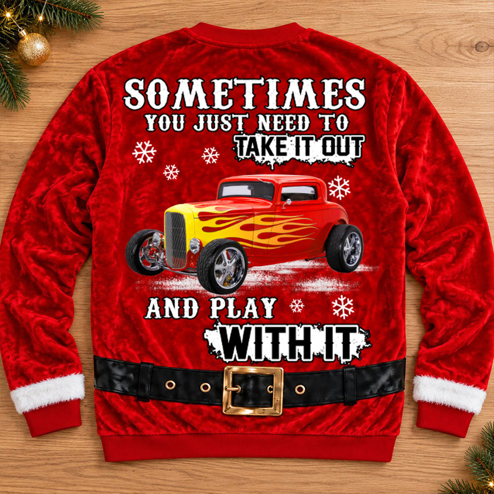 Take It Out & Play - Custom Hot Rod Photo Christmas All Over Print Shirts – Funny Muscle Santa 3D Shirts A2110 T24 NT01