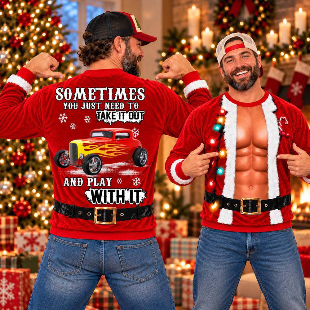 Take It Out & Play - Custom Hot Rod Photo Christmas All Over Print Shirts – Funny Muscle Santa 3D Shirts A2110 T24 NT01