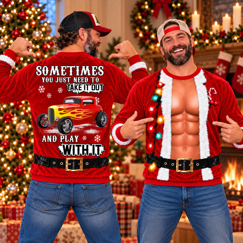 Take It Out & Play - Custom Hot Rod Photo Christmas All Over Print Shirts – Funny Muscle Santa 3D Shirts A2110 T24 NT01