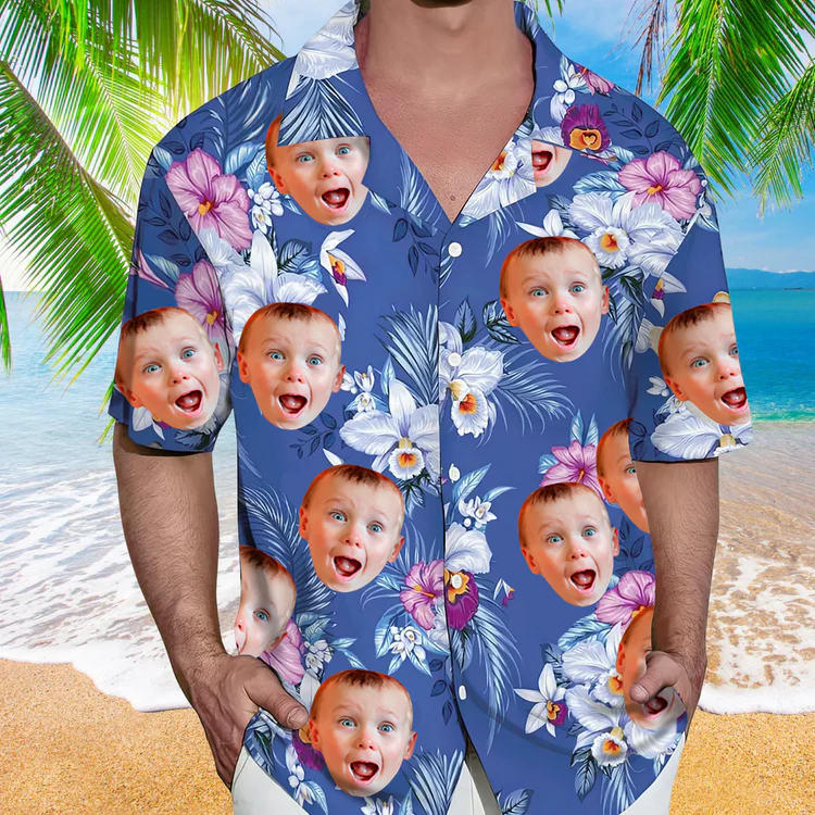 Custom Hawaiian Shirt With Face Baby, Dog Cat Face Tropical Pattern Shirt for Men Women