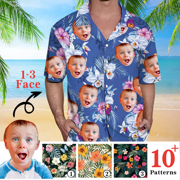 Custom Hawaiian Shirt With Face Baby, Dog Cat Face Tropical Pattern Shirt for Men Women