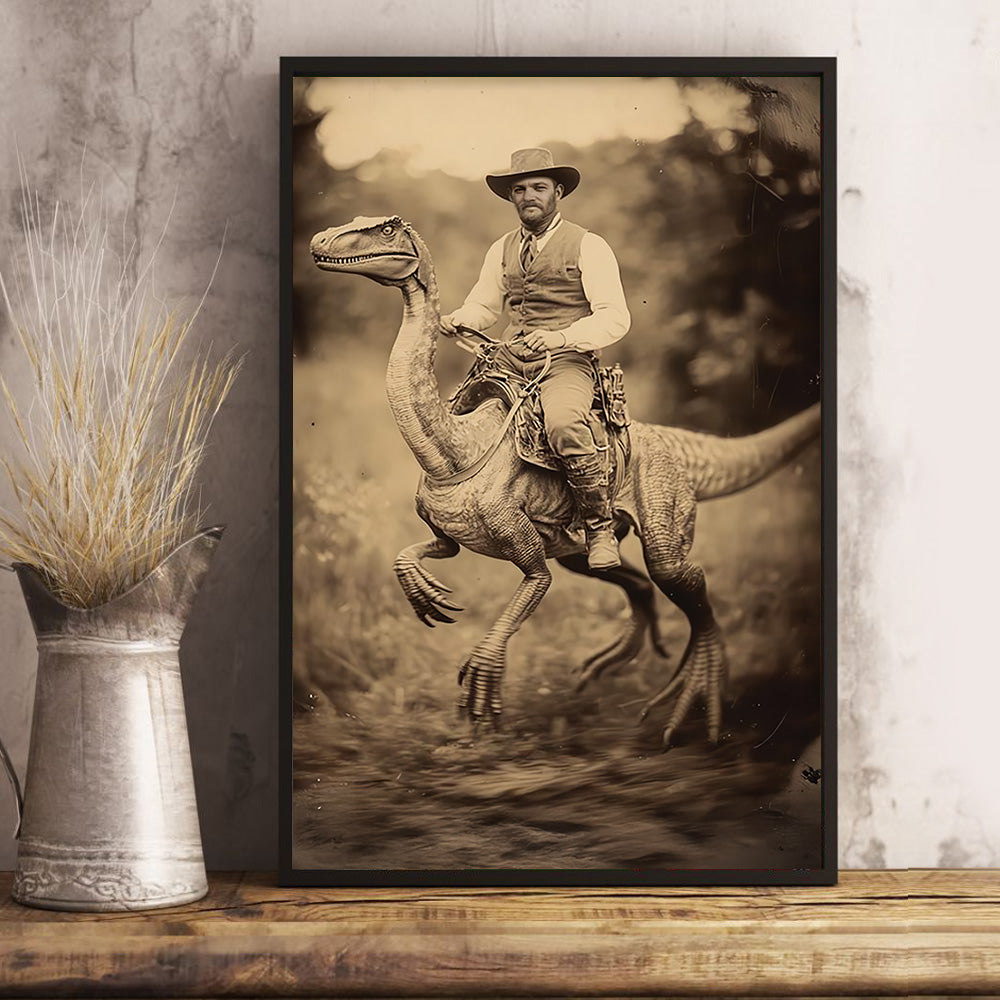 Ride a Dinosaur Like a Cowboy – Custom Face Vintage Poster