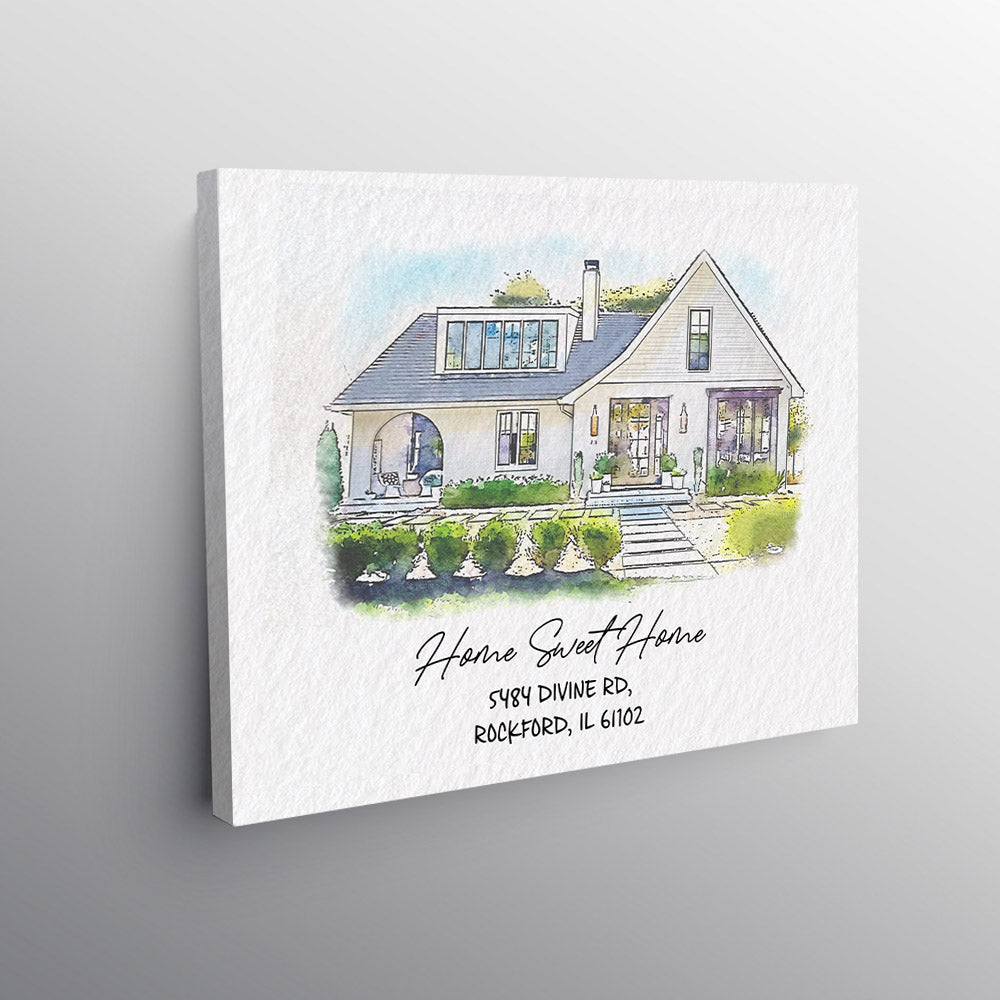 Watercolor House Portrait | Personalized House Artwork. Custom Thoughtful Housewarming Gift, Unique Poster Wall Art vr4