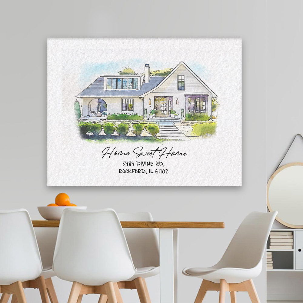 Watercolor House Portrait | Personalized House Artwork. Custom Thoughtful Housewarming Gift, Unique Poster Wall Art vr4