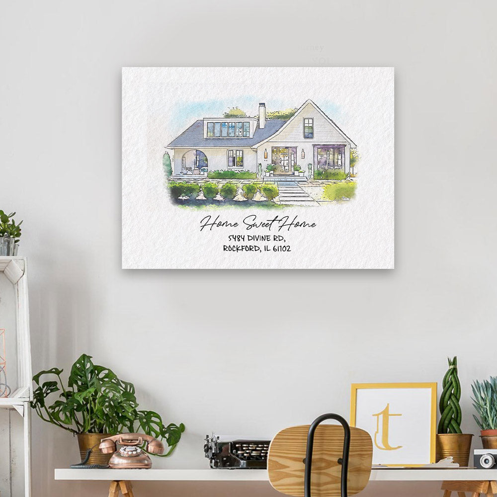 Watercolor House Portrait | Personalized House Artwork. Custom Thoughtful Housewarming Gift, Unique Poster Wall Art vr4