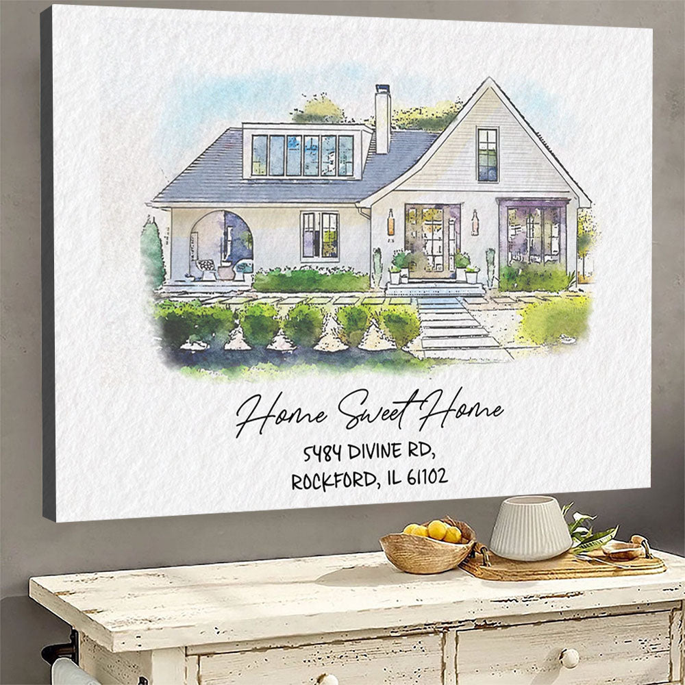 Watercolor House Portrait | Personalized House Artwork. Custom Thoughtful Housewarming Gift, Unique Poster Wall Art vr4