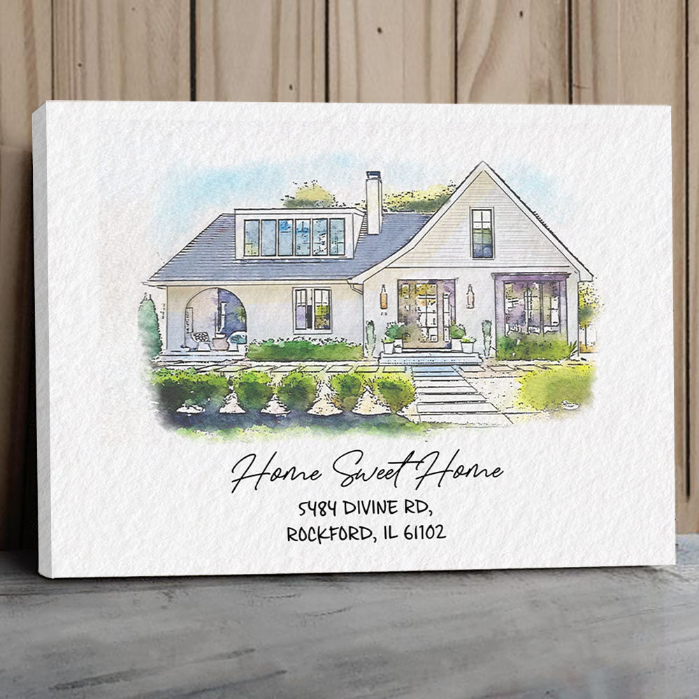 Watercolor House Portrait | Personalized House Artwork. Custom Thoughtful Housewarming Gift, Unique Poster Wall Art vr4