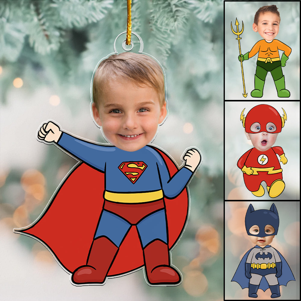 Custom Photo Kid Superhero - Personalized Custom Mica Photo Ornament - Gift For Family Members