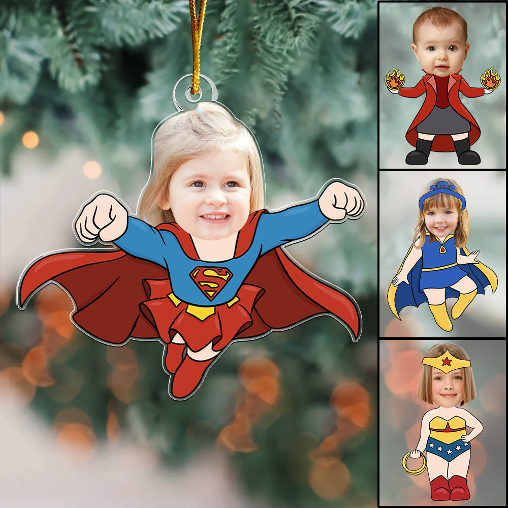 Custom Photo Kid Superhero - Personalized Custom Mica Photo Ornament - Gift For Family Members