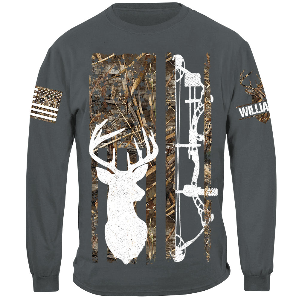 Deer Hunting Camouflage American Flag Hunting Custom T-Shirt Hunting Season Shirt H2511