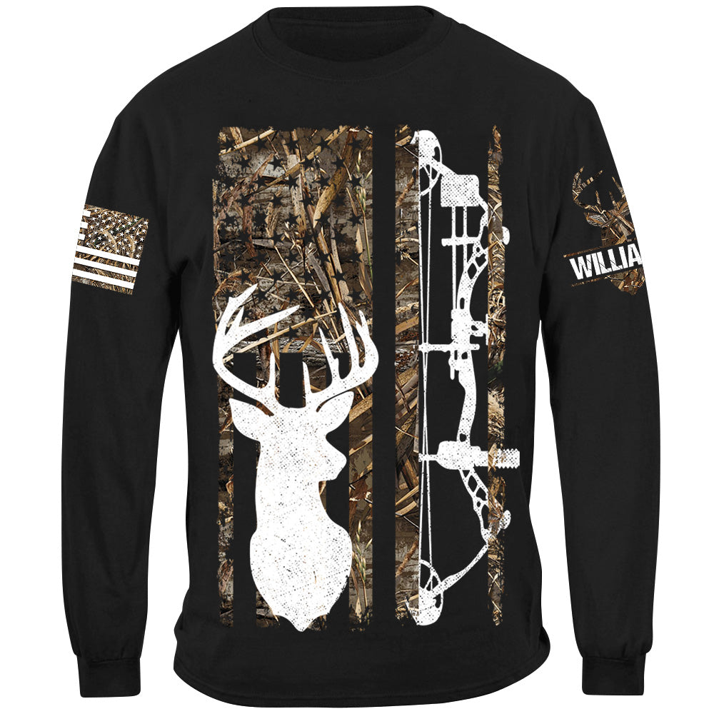 Deer Hunting Camouflage American Flag Hunting Custom T-Shirt Hunting Season Shirt H2511