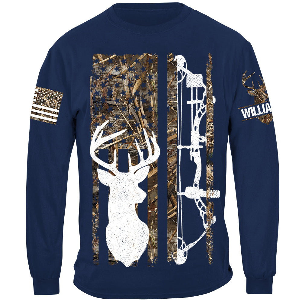 Deer Hunting Camouflage American Flag Hunting Custom T-Shirt Hunting Season Shirt H2511