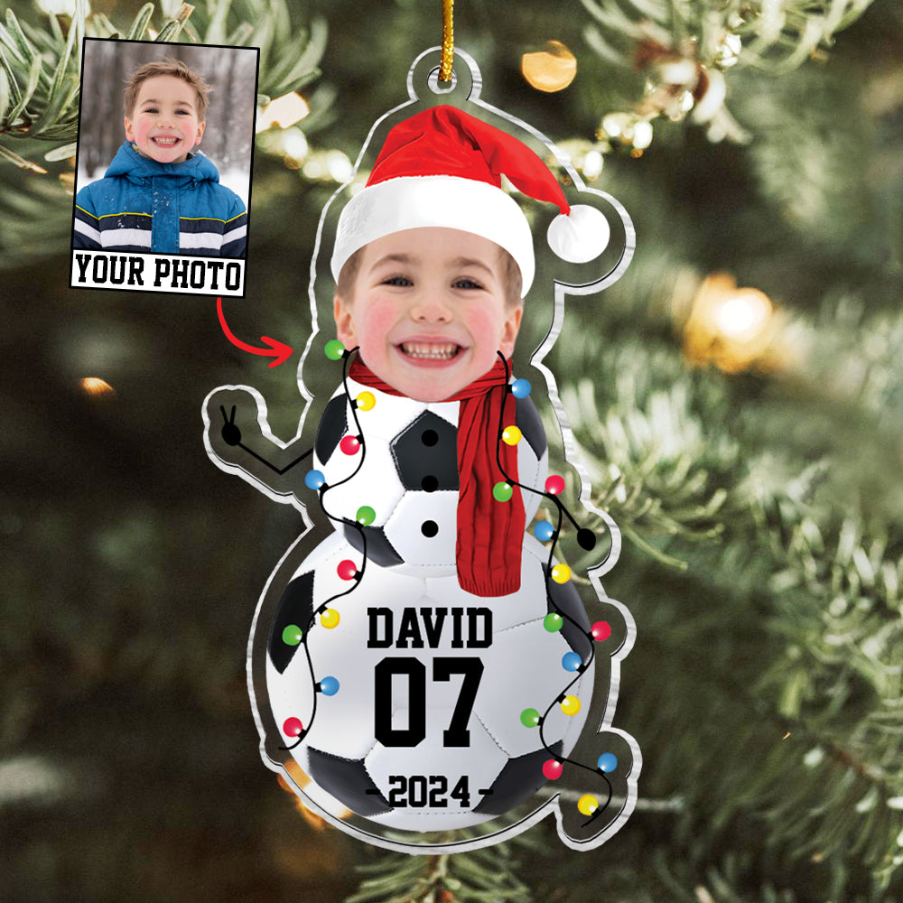 Custom Photo Soccer Snowman Ornament - Gifts For Players, Team, Boys - Personalized Acrylic Ornament Tu20