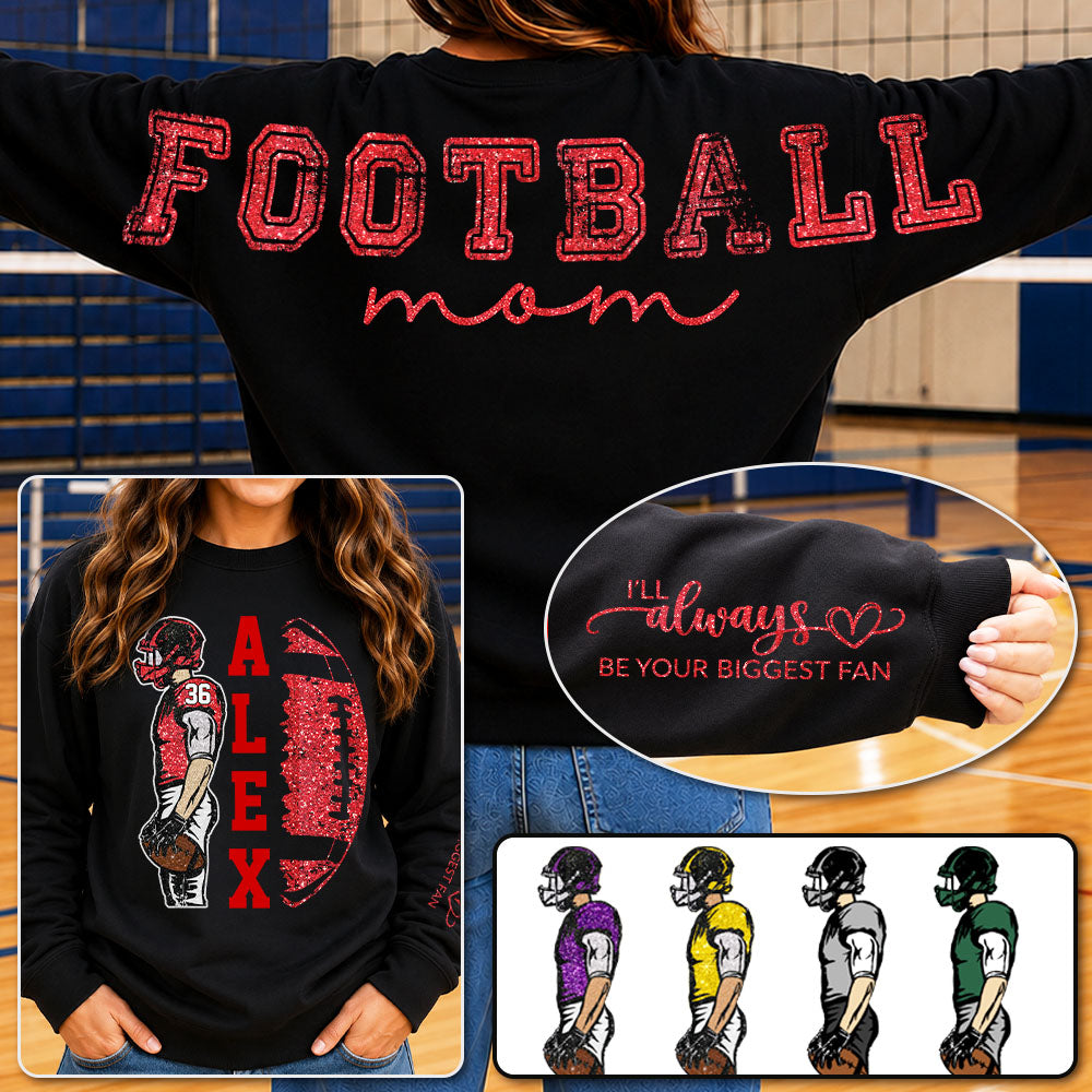 Personalized Football Mom Shirt, Custom Oversized Back Print & Cute Sleeve Detail, Player Name Number Game Day Shirt