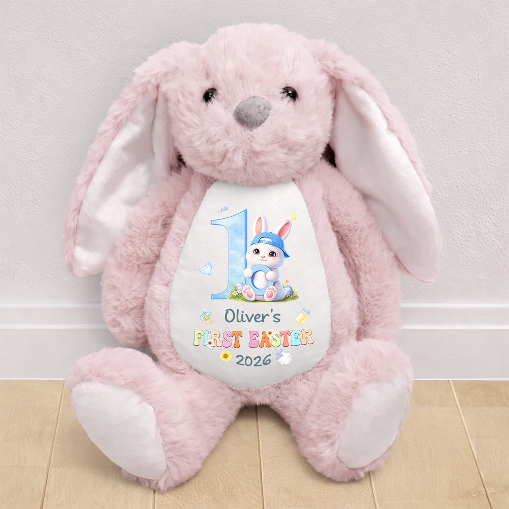 Personalized Plush Bunny with Custom Name for Baby's First Easter, Pastel Keepsake, Unique Gift for New Baby Pt99
