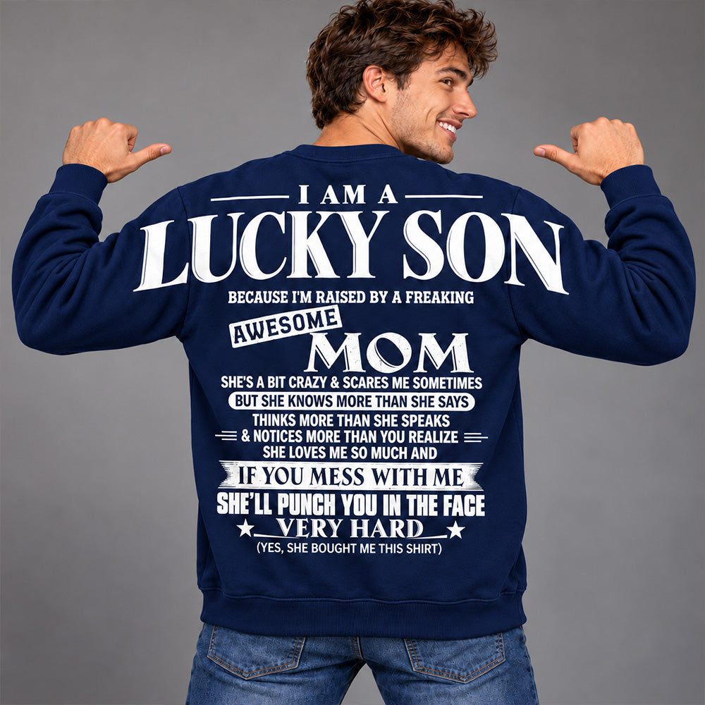 Lucky Son Shirts – Oversized Shoulder Print, Gift for Son from Mom T24