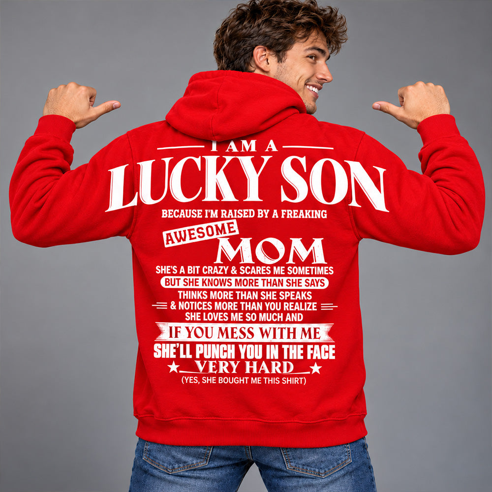 Lucky Son Shirts – Oversized Shoulder Print, Gift for Son from Mom T24