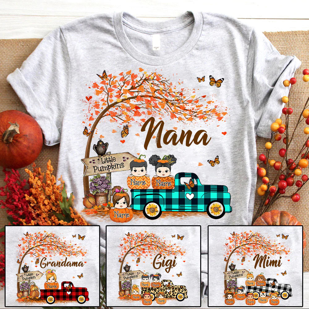 Personalized Nana's Little Pumpkins Autumn Truck Shirts With Grandkids Names For Grandmas