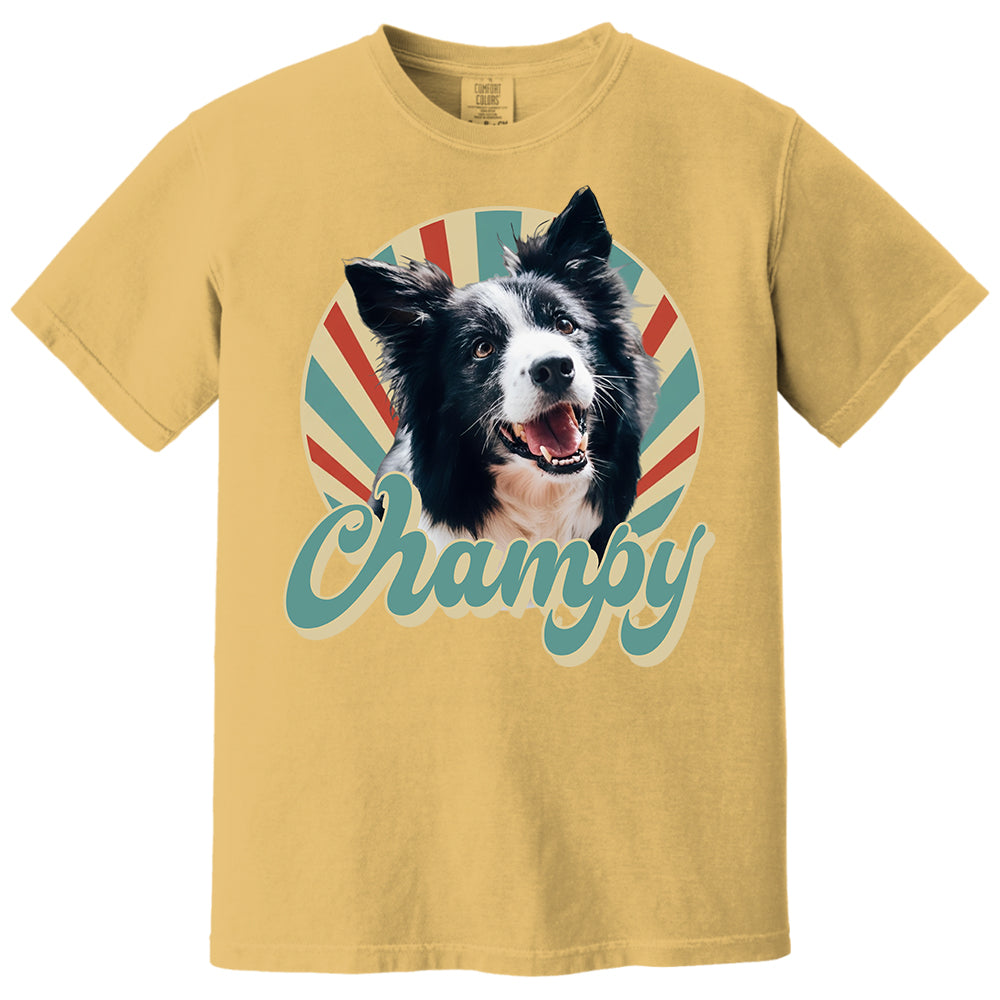 Custom Retro Pet Photo T-Shirt, Personalized Vintage Pet Portrait Tee with Name, Custom Dog or Cat Photo Gift, Christmas Gift Shirt Li29
