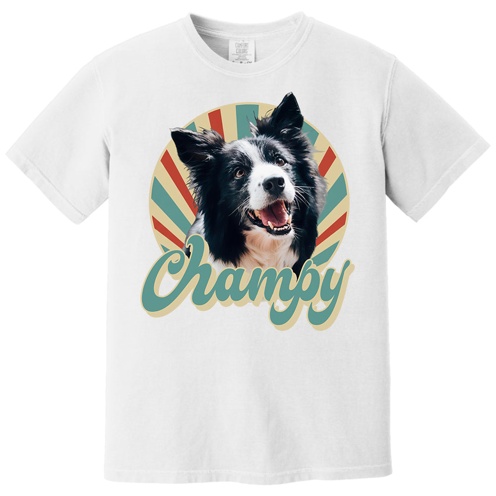Custom Retro Pet Photo T-Shirt, Personalized Vintage Pet Portrait Tee with Name, Custom Dog or Cat Photo Gift, Christmas Gift Shirt Li29