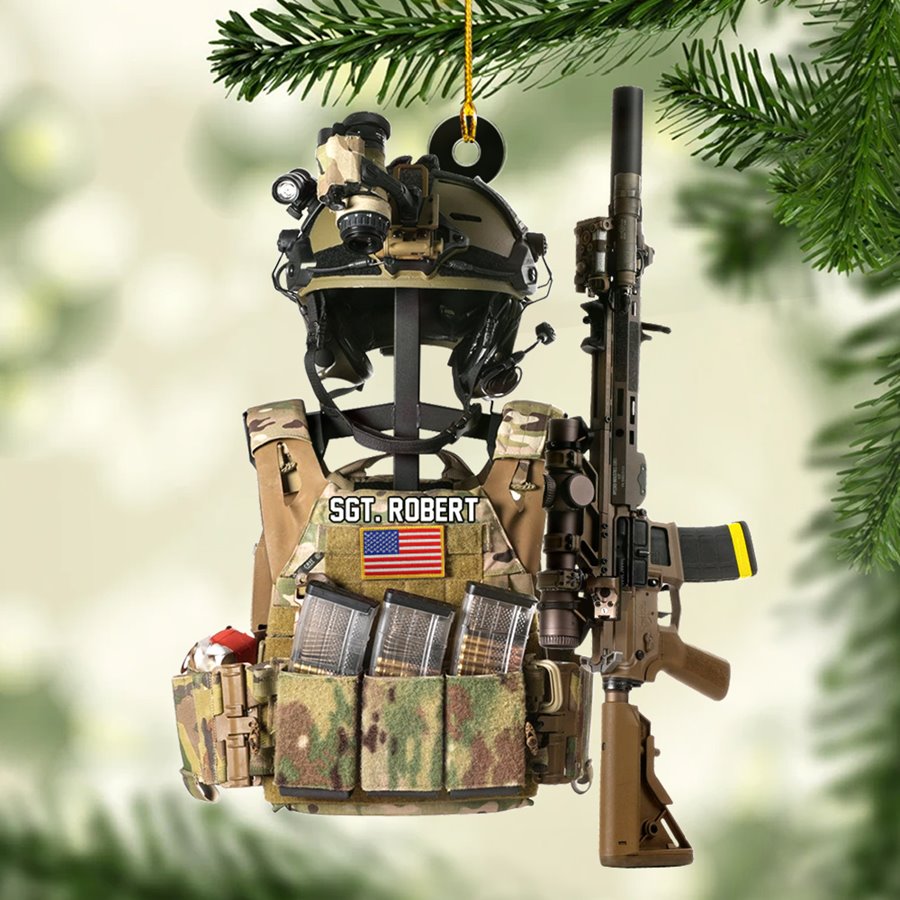 Tactical Gear Stand With Rifle Rack Christmas Ornament Custom Gift For Veteran H2511 Trna