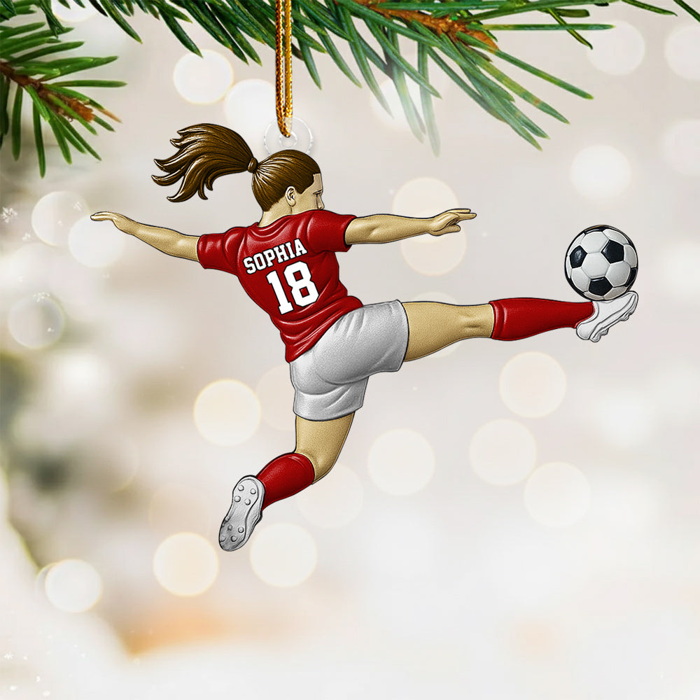 Custom Personalized Girl Soccer Player Acrylic Ornament, Gift For Girl Soccer Players