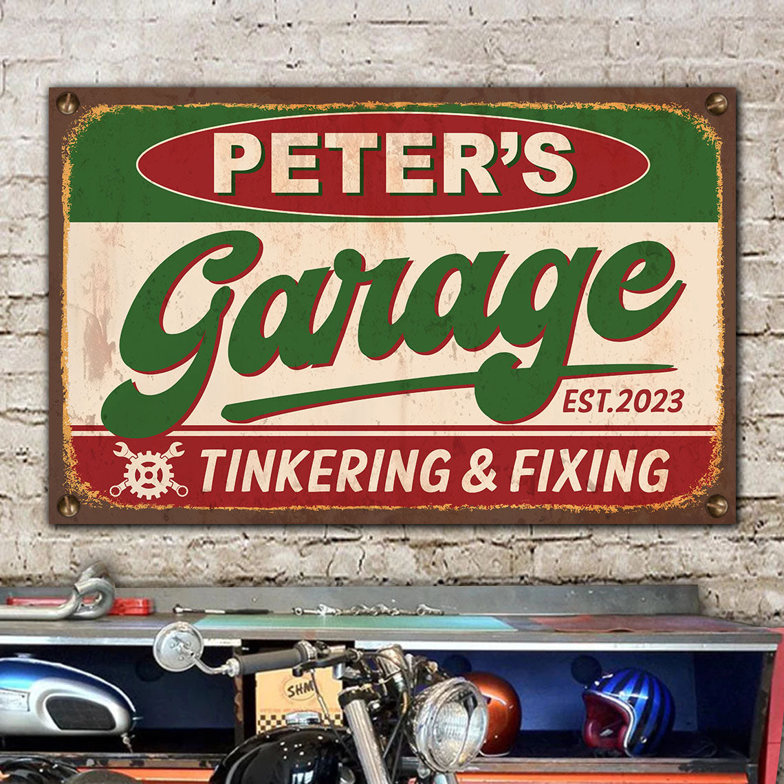 Personalised Vintage Garage Sign, Classic Car Sign Gift for Dad Husband, Grandpa Mechanic Gift K1702 Trhn