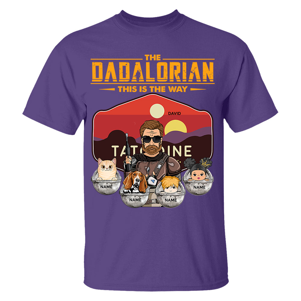 The Dadalorian - Personalized Shirt Gift For Dad Custom Nickname, Kid Pet New Version With Tatooine Sunset Shirt Gift For Dad