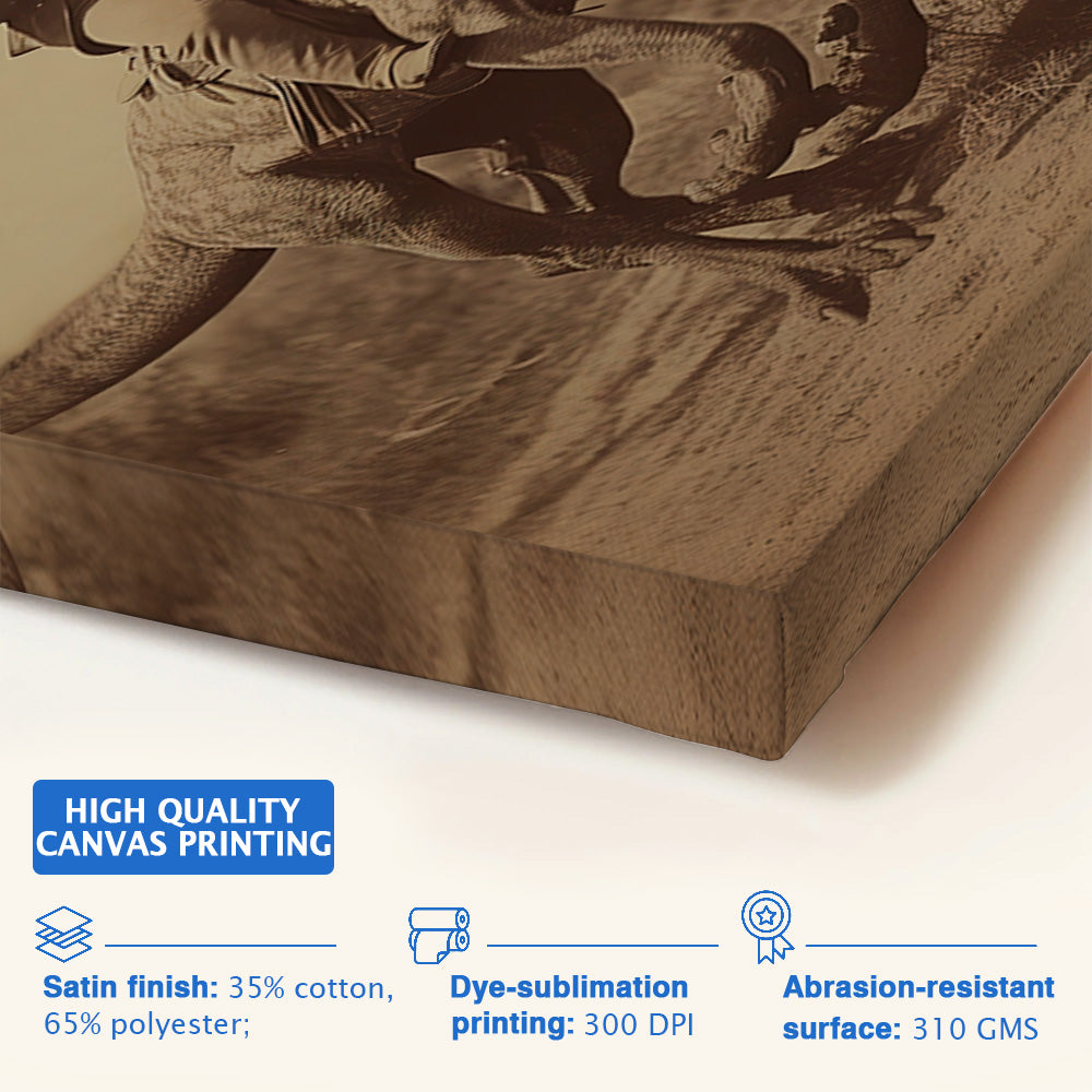 Custom Cowboy Riding Dinosaur Canvas – Vintage 19th Century Poster Canvas Print