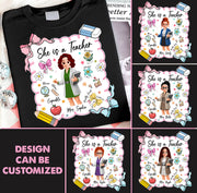 Personalised She Is A Teacher Shirt, Custom Name Teacher Appreciation Gift T1807 Pt99