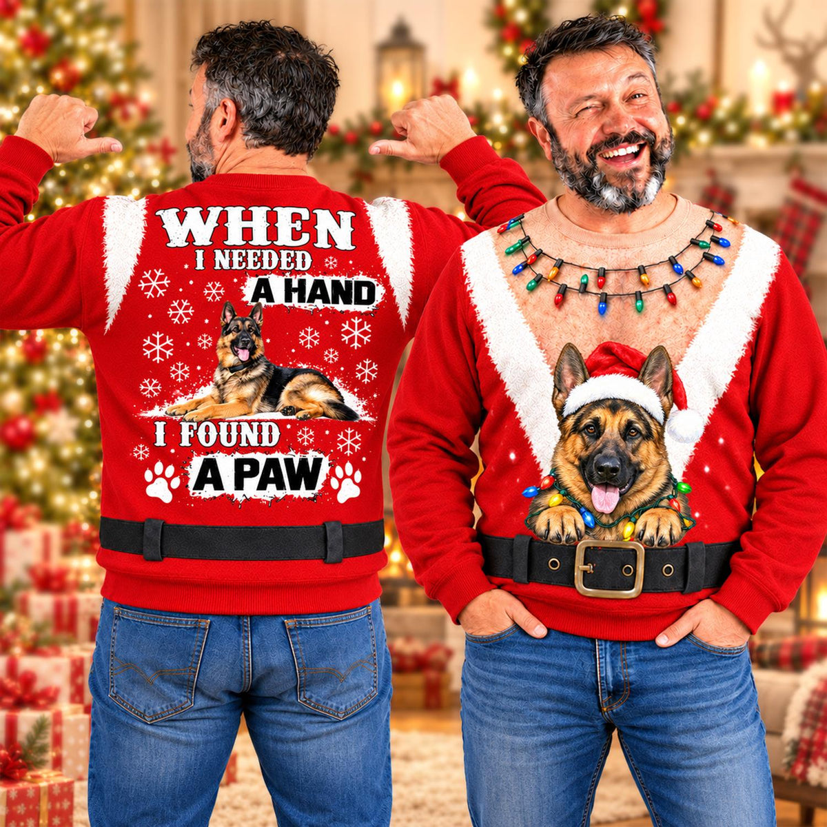 Personalized Funny Christmas All Over Print Shirts, When I Needed A Hand I Found A Paw, Custom Photo Dog Shirt Gift For Dog Lovers T1807 Hv01