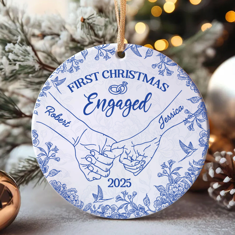 First Christmas Engaged, Holding Hands, Custom Ceramic Ornament, Gift For Couples T1807 Do99