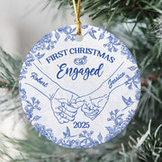 First Christmas Engaged, Holding Hands, Custom Ceramic Ornament, Gift For Couples T1807 Do99