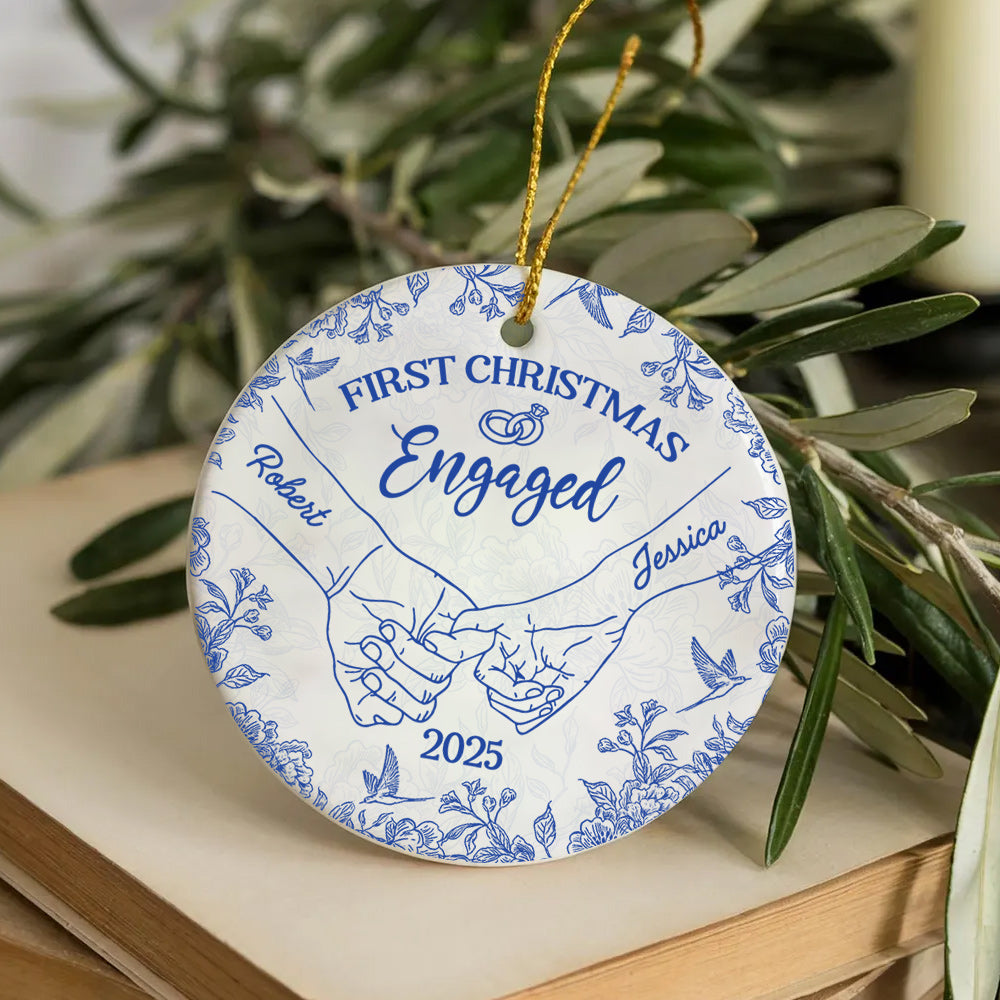 First Christmas Engaged, Holding Hands, Custom Ceramic Ornament, Gift For Couples T1807 Do99