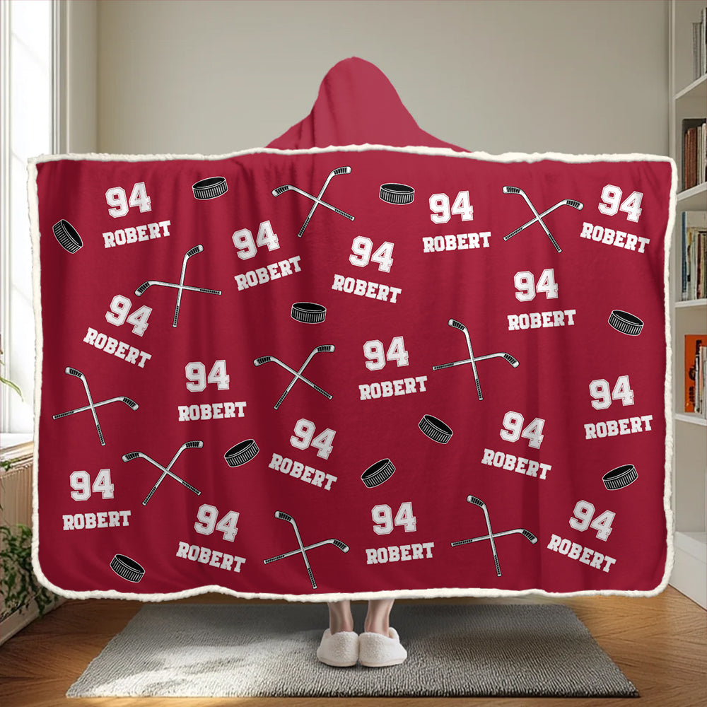 Personalized Ice Hockey Wearable Blanket Hoodie For Sport Lovers, Sport Players Tu20