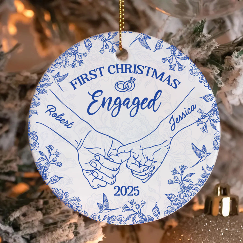 First Christmas Engaged, Holding Hands, Custom Ceramic Ornament, Gift For Couples T1807 Do99
