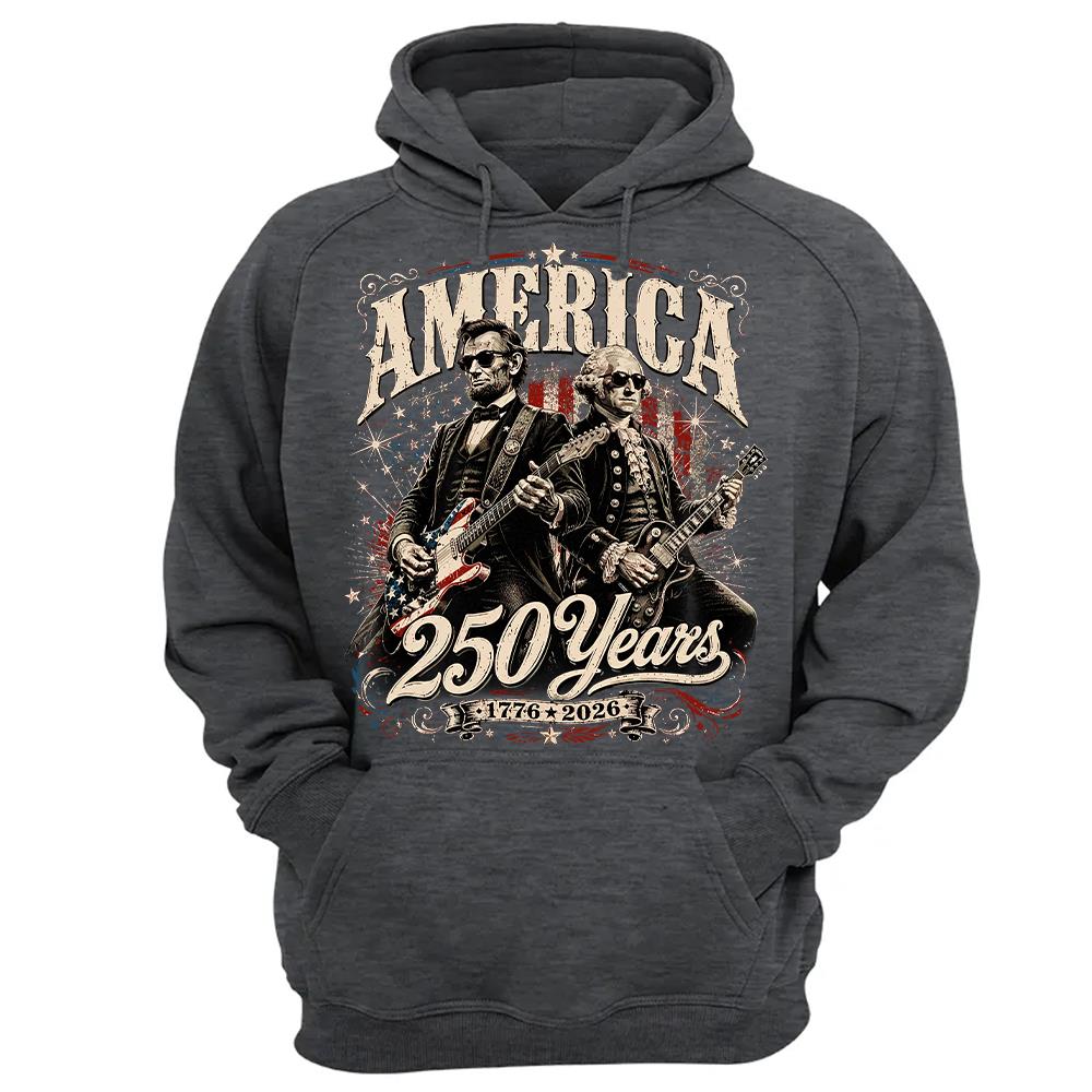 250 Years America Anniversary Guitar Shirt, George Washington & Lincoln Playing Guitar, Funny 4th of July Rock Tee Hv01