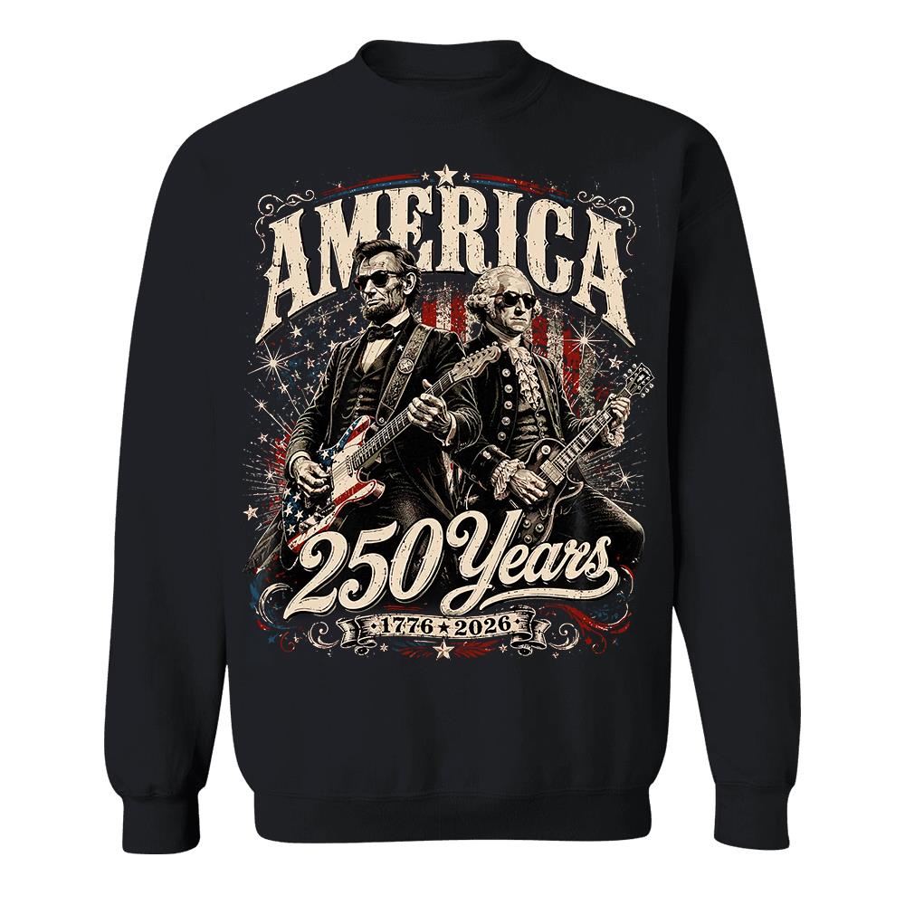 250 Years America Anniversary Guitar Shirt, George Washington & Lincoln Playing Guitar, Funny 4th of July Rock Tee Hv01