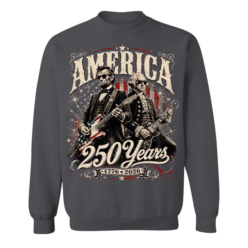 250 Years America Anniversary Guitar Shirt, George Washington & Lincoln Playing Guitar, Funny 4th of July Rock Tee Hv01