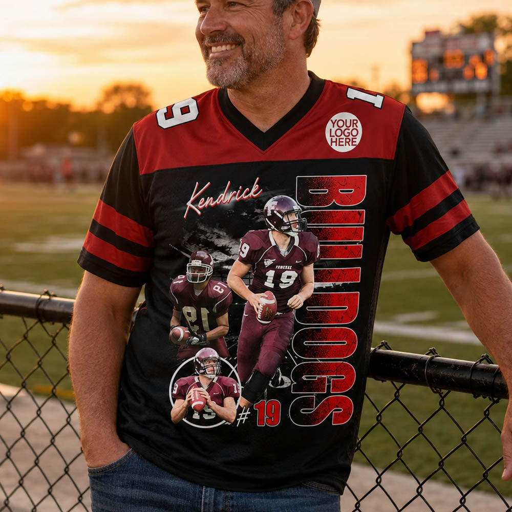 Custom Photo Football Player Shirt - Personalized Team Name School Name Football Jersey Shirt