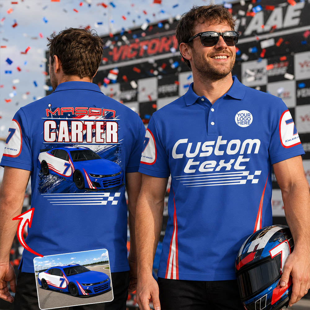 Custom Photo Race Car Polo Shirt - Personalized Shirt For Racing Fan A2110