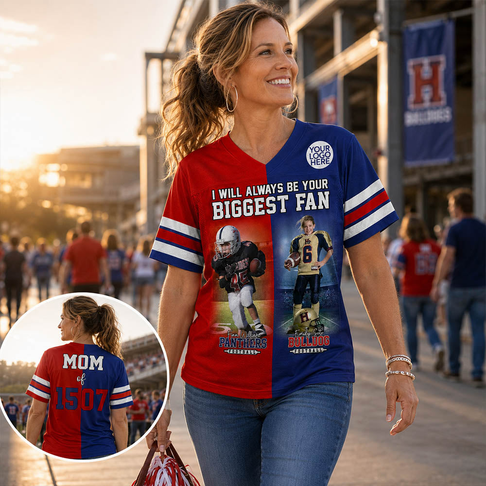 Custom Any Two Football Team, Personalized Team Name And Number Football Jersey, V-neck Short Sleeve Jersey Shirt, Football Jerseys
